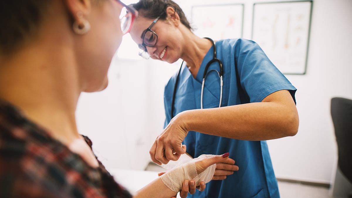 student at health center